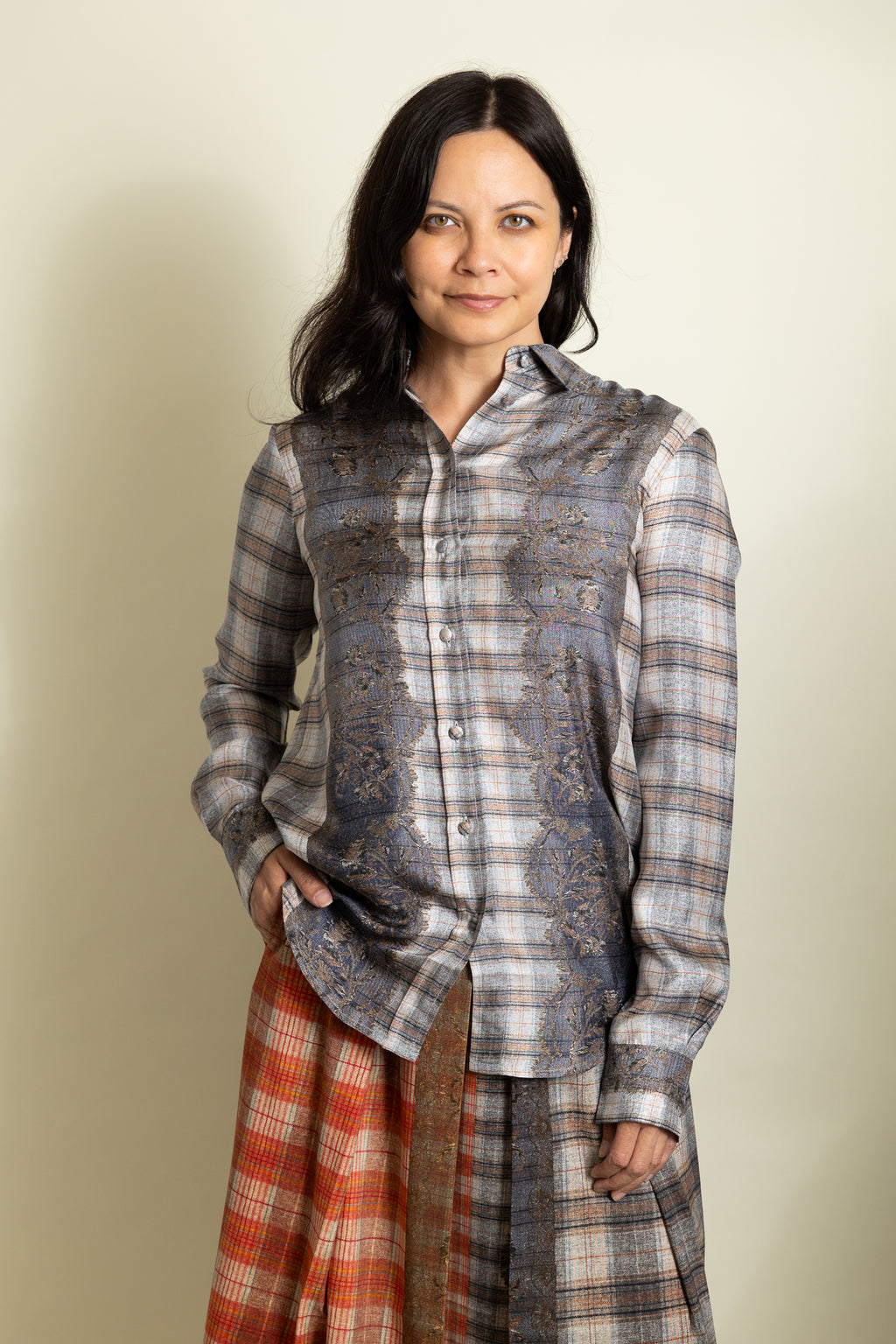 Pierre-Louis Mascia Lace Plaid Top Cadeau