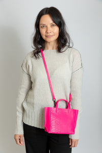 Embossed Leather Micro Tote | Neon Pink Python