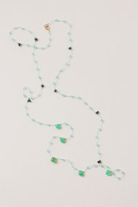 Gemstone Necklace | Aquamarine with Teal Kyanite and Chrysoprase Heart Briolettes
