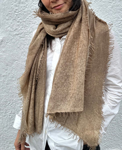 Alessandro Aste Italian crafted Nepalese cashmere spray dyed two tone scarf with fringed hem