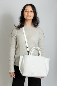 Ampersand as Apostrophe Embossed Leather Half Tote | Bright White Python Cadeau