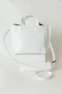 Ampersand as Apostrophe Embossed Leather Micro Tote | Bright White Python Cadeau
