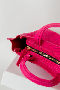 Ampersand as Apostrophe Embossed Leather Micro Tote | Neon Pink Python Cadeau