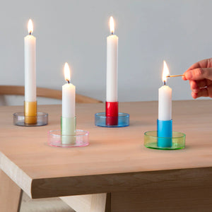 Block Design Glass Duo-Tone Candlestick Holder | Small Cadeau