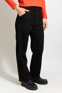 Carpenter Pant in Black by Prairie Underground.  Featuring a straight leg, high waisted and low stretch fit, utilitarian hammer loop detail, large pockets and zipper closure