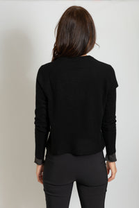 chic black pullover 100% grade a Mongolian cashmere paloma sweater by brodie with thin ribbed detailing at hem