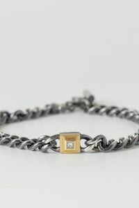 Rene Escobar Princess Link mixed metal Bracelet with 18k gold, sterling silver, white diamond, chunky chain link band, and toggle closure