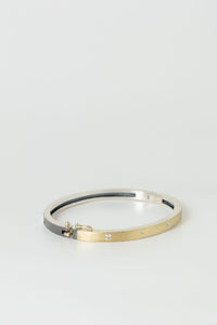 Rene Escobar stackable Valery Lux Bangle bracelet with White Diamonds in 18k yellow gold and sterling silver