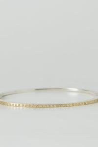 dainty ultra thin Rene Escobar Adam 1.8MM 18k Yellow Gold and Sterling Silver bangle bracelet with White Diamonds for stacking