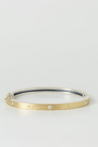 Rene Escobar stackable Valery Lux Bangle bracelet with White Diamonds in 18k yellow gold and sterling silver
