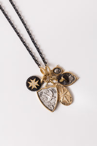 Small Round Diamond and 18K Gold Ruche Maltese Pendant, Mixed Metal and Diamond Round Charm with Gold Bale and "Amor" engraving on the back by Erica Molinari
