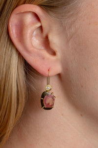 Page Sargisson 18k Gold & Diamond Hook Earrings | Watermelon Tourmaline