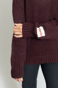V-Neck Sweater with Contrast Detail | Aubergine