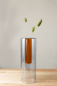 Block Design Large Reversible Glass Vase | Grey & Orange Cadeau