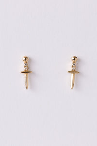 14k Gold Mini Dagger Pave Post Earrings