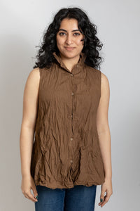 Pleated Crinkle Organic Cotton Button Tank | Nutella