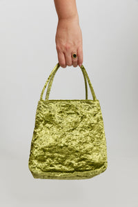 Zilla Medium Vicky Bag, with both hand straps and an attached crossbody strap, in a beautiful green structural crushed velvet