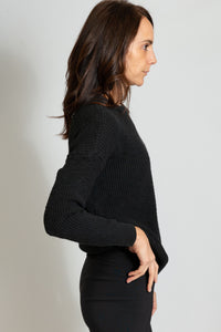 100% organic cotton thick ribbed, long sleeve, black pull over sweater ethically made by It Is Well L.A.