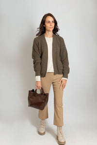 Easy 100% organic Cotton Cardigan with pockets, and open front, and thick knit ribbing in olive green by It Is Well L.A.