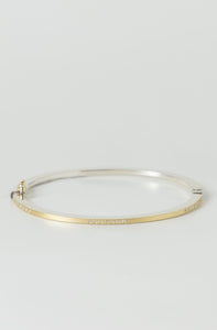 Rene Escobar handmade TwentyOne 1.8MM bangle with  18k Yellow Gold Sterling Silver and ethically sourced White Diamonds ultra thin bracelet for stacking