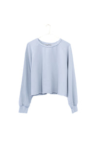 long sleeve Raw Edge crew neck pullover Crop Sweater in Icy Blue by It Is Well L.A.