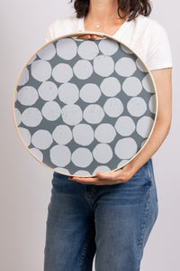 Pilgrim Waters White Dots on Grey 18" Round Tray Cadeau
