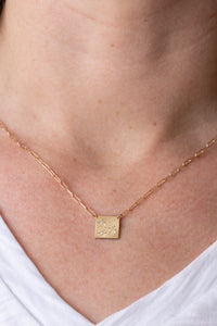 Morz Necklace | 14kt Yellow Gold and White Diamond | Square Pendent Necklace