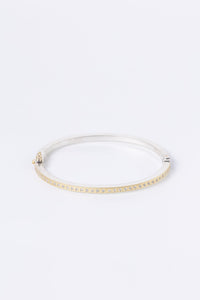 size large Rene Escobar 2.5MM 18k Gold and Sterling Silver Adam bangle bracelet with White Diamonds