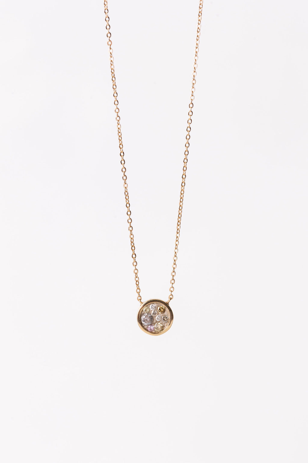 Small Circle Pendant Necklace 14k Gold Pink Sapphire Cadeau