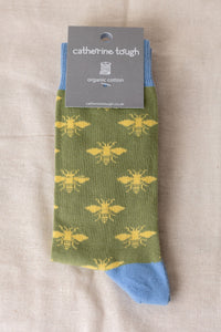 Organic Cotton Crew Socks | Green / Bees