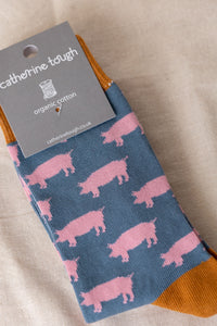 Organic Cotton Crew Socks | Slate / Pigs