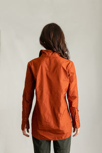 women's Rust Orange Classic collared Button Down long sleeve tech taffeta easy care business casual Blouse | Katharina Hovman
