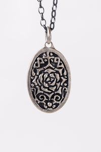 Large oversized Erica Molinari sterling silver, dual-sided, statement charm with a beehive and white diamond on the front and engraving of a rose on the back
