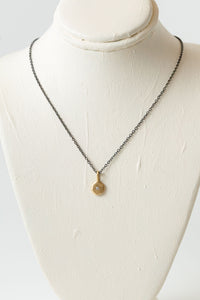 Diamond Drop Necklace | Oxidized Silver and 14K Gold