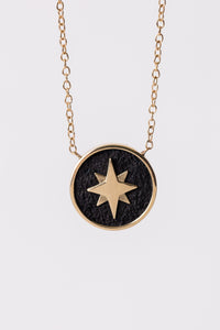 Miles McNeel Large Round Night Sky 14k Yellow Gold Star Necklace with Blackened Concrete on an 18" chain